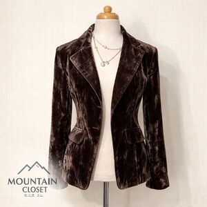 Vintage  Chocolate Brown Crushed Velvet Burnout Blazer Jacket Small chic/ Retro/